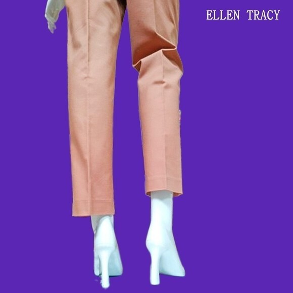 ELLEN TRACY NEW Old Money CASHEW MOCHA Exposed Zip Straight Ankle Leg Pant 4 - Picture 9 of 12